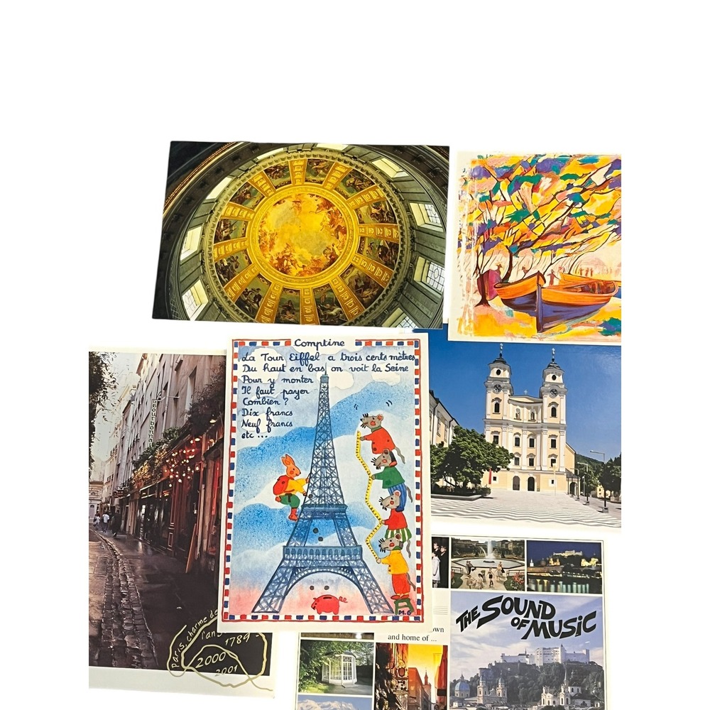 Vintage Souvenir Postcard Lot Paris Salzburg New Orleans Sound of Music 10pc